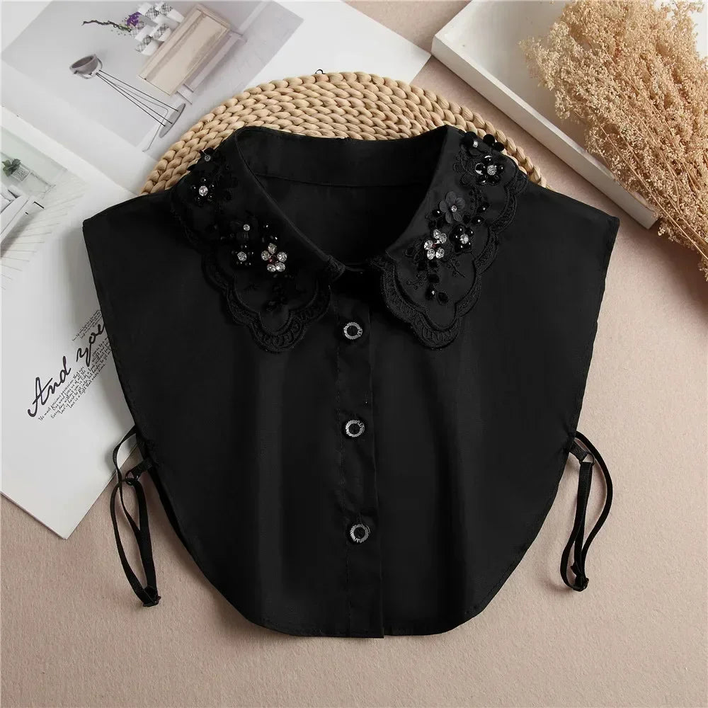 Fashion 2025 Front Tie White Fake Collar for Women Stand Detachable Collar Fake Girls Vintage Lace Ladies False Blouse Collar